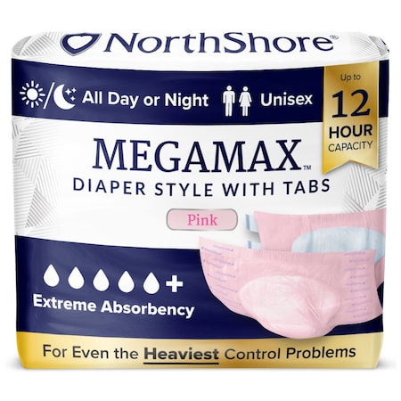 Northshore MEGAMAX Tab-Style Briefs, Pink, Medium, 32"-44", 40PK 1604